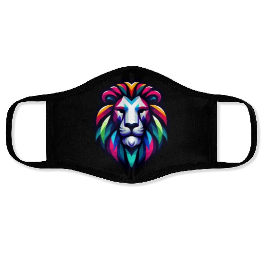 Vibrant Spectrum Lion - Abstract Wildlife Majesty Face Masks