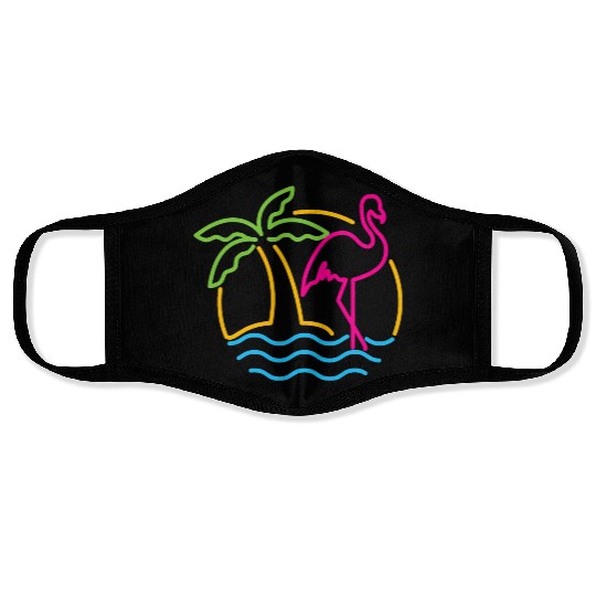 80s Vintage Miami Retro Neon Pink Flamingo Face Masks