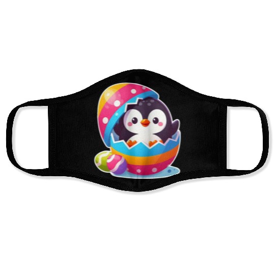 Penguin hatches from colorful Easter egg Face Masks