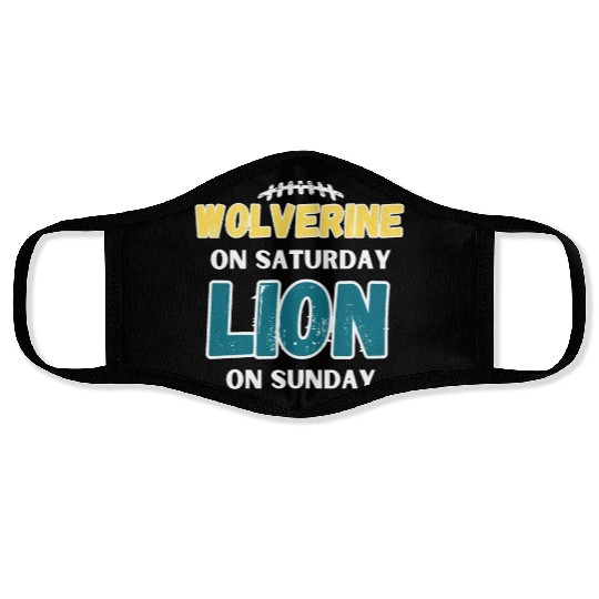 Wolverine On Saturday Lion On Sunday Detroit Face Masks