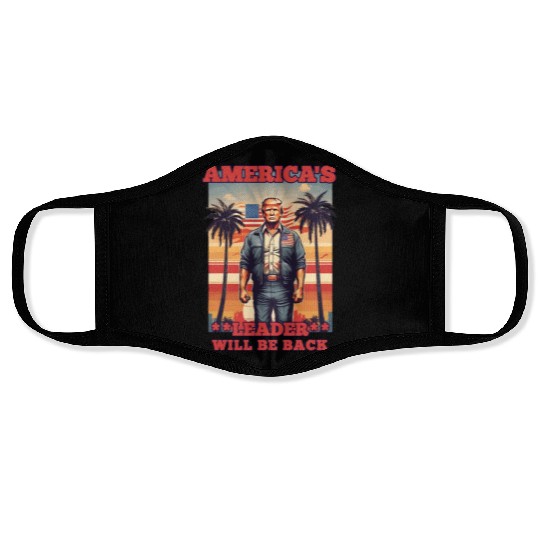 AMERICA'S LEADER WILL BE BACK, DONALD TRUMP RETRO Face Masks