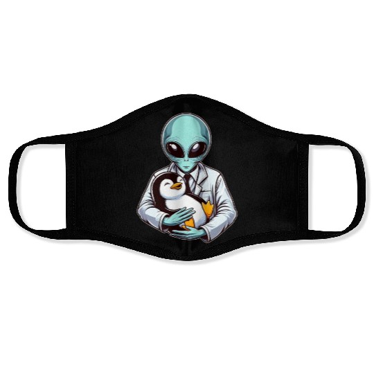 Alien Embracing Penguin Face Masks
