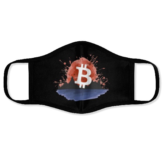 Bitcoin Japonese Ink Sunset Serenity Face Masks