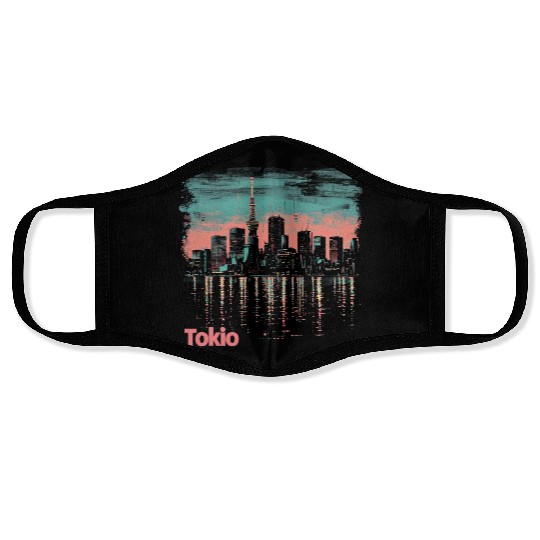 Tokyo Skyline Face Masks