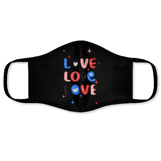 White Red Pink Light Blue Black Bold Valentine Face Masks
