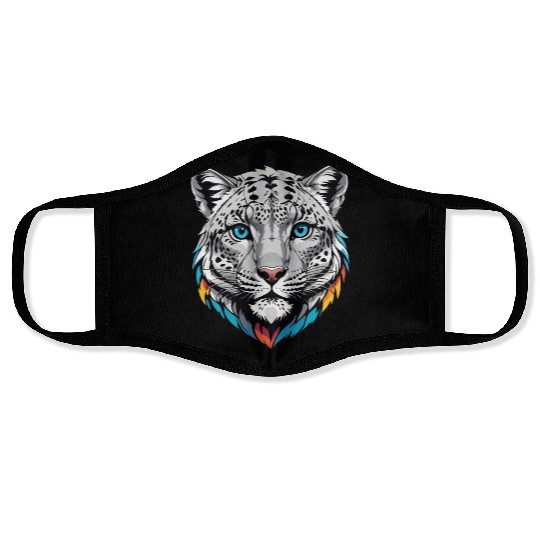 Majestic Snow Leopard Portrait - Exotic Wildlife Face Masks