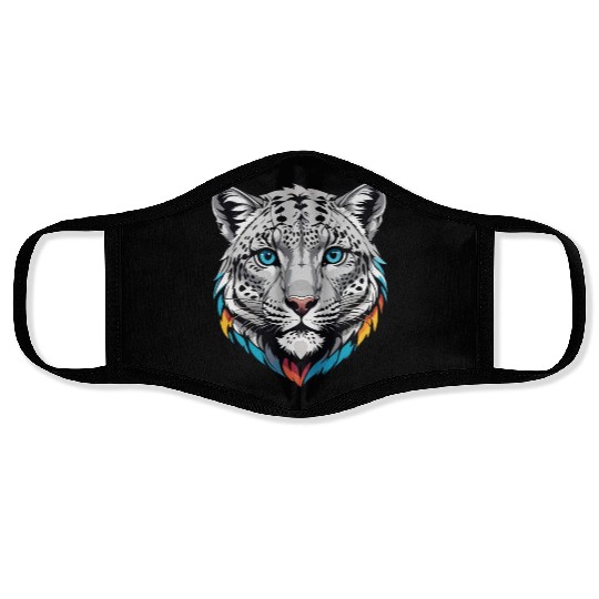 Majestic Snow Leopard Portrait - Exotic Wildlife Face Masks