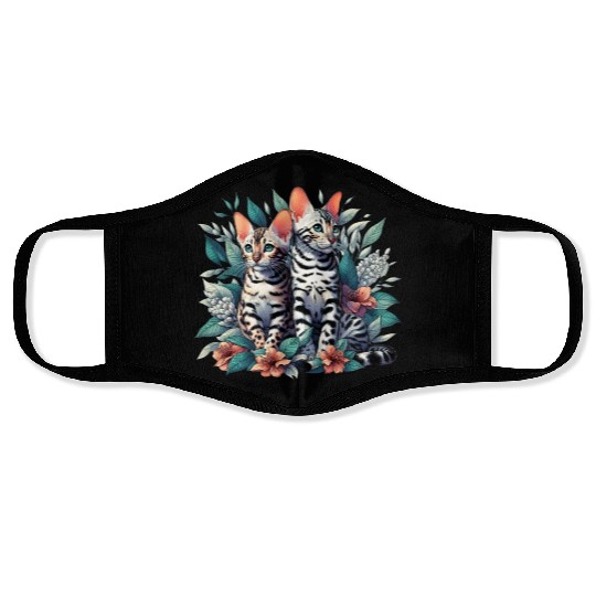 Bengal Kittens Snow Asian Cats Face Masks