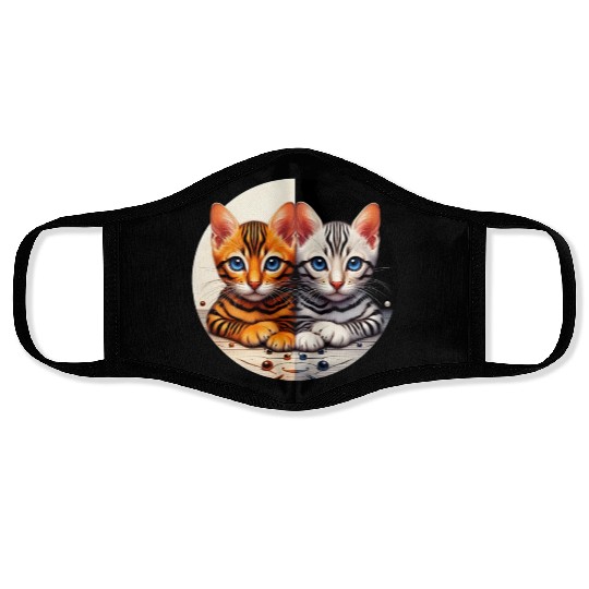 Bengal Kittens Black White Background Face Masks
