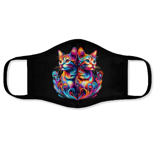 Bengal Kittens Colorful Cats Face Masks