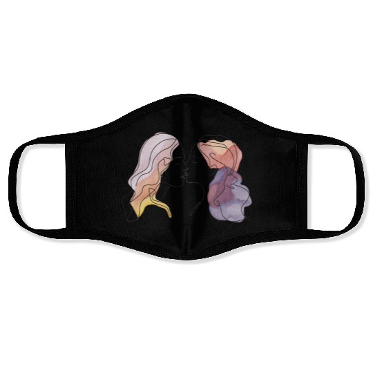 Lesbian Couple Simple Minimalistic Drawing Face Masks