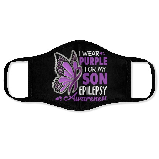 I Wear Purple For My Son Epilepsy Awareness Face Masks
