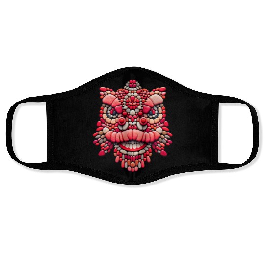 Chinese New Year - Pink Pebble Art Lion Dance Mask Face Masks