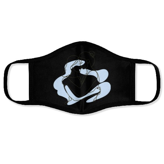 Abstract Line Art Lesbian Couple Face Masks