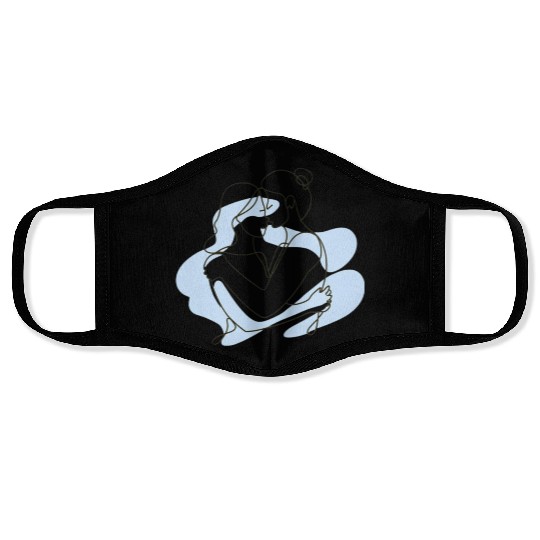 Abstract Line Art Lesbian Couple Face Masks