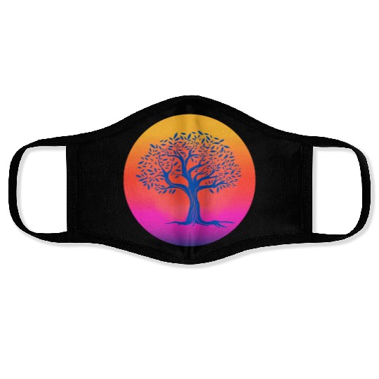 Sunset tree Face Masks