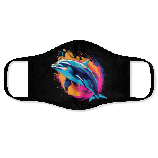 Watercolor Colorful Dolphin Colorful Animals Face Masks
