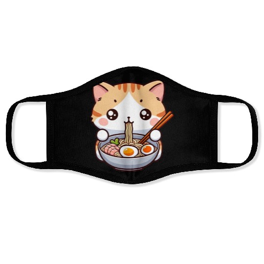 Cute Cat Eating Ramen Face Masks