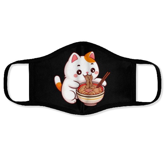Cute Cat Eating Ramen Face Masks