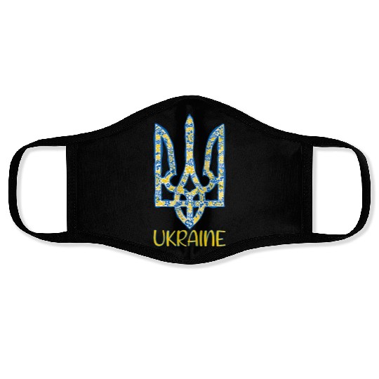 Ukraine trident in Ukrainian flag colors Face Masks