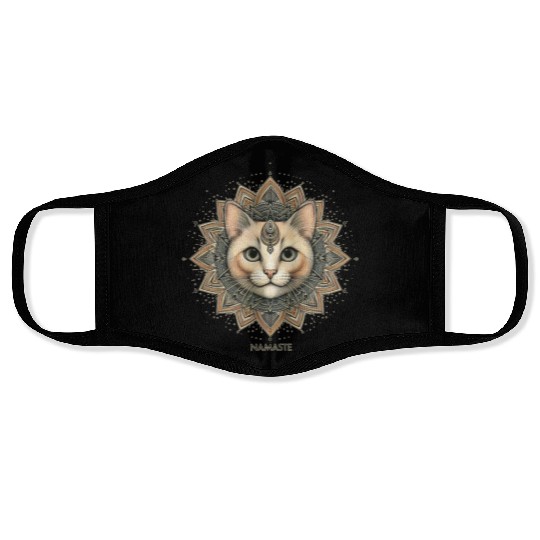 Orange Street Cat Say Namaste Mandala Design Face Masks