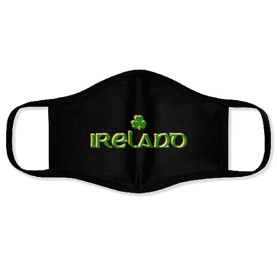 Ireland Celtic Text Shamrock in Green White & Gold Face Masks