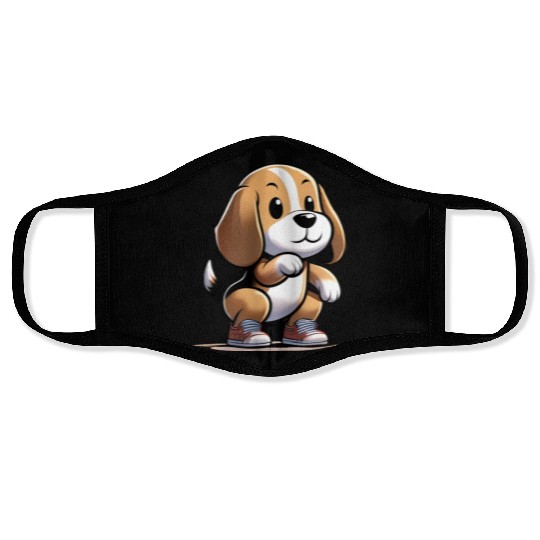 Squat Squad: Beagle's Fitness Journey Face Masks