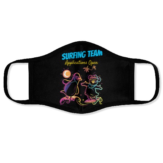 Neon Waves Squad: Join the Surfing Team Face Masks
