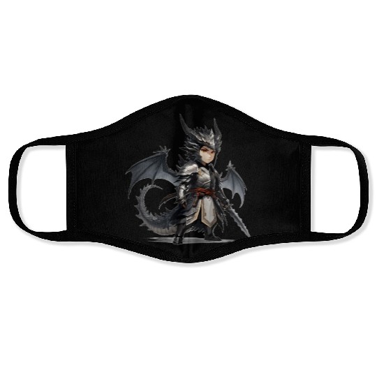 Chibi dragonwarrior Pose in Full armor Face Masks