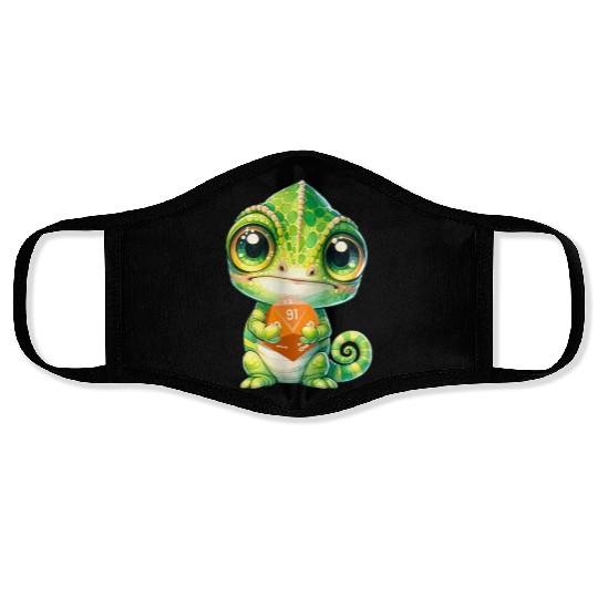 Chameleon Holding 20-sided Dice Face Masks