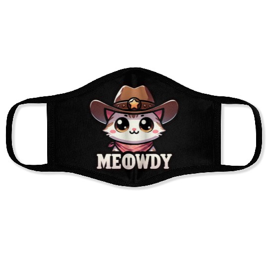 Cute Meowdy Cat Cowboy Pun Face Masks