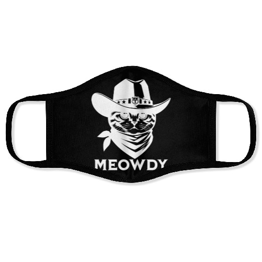Cute Meowdy Cat Cowboy Pun Face Masks