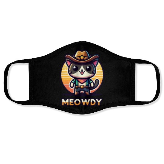 Cute Meowdy Cat Cowboy Pun Face Masks