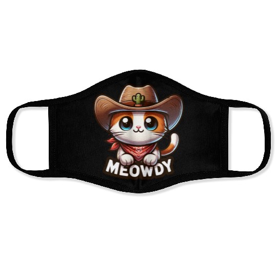 Cute Meowdy Cat Cowboy Pun Face Masks