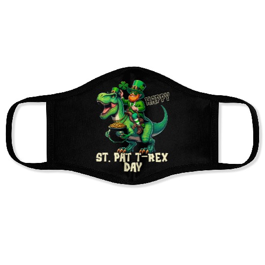 Happy St Pat-Rex Day Dinosaur Boys St Patricks Day Face Masks