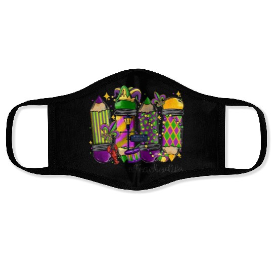 mardi gras teacher life Face Masks