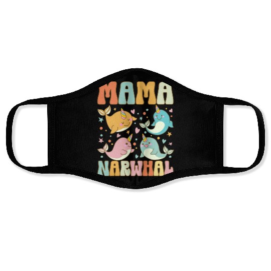 Groovy Narwhal Mom Narwhal Lover Face Masks
