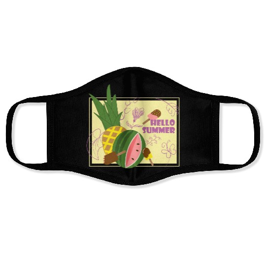 Hello summer fruit ice cream flowers & butterfly Face Masks