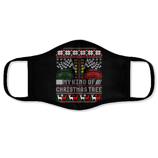 Drag Racing Christmas Tree Race Car Ugly Sweater Face Masks