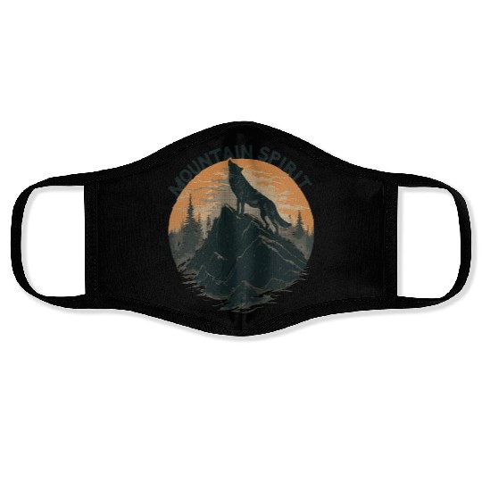 Mountain Majesty Wolf Howling on the Peak Face Masks