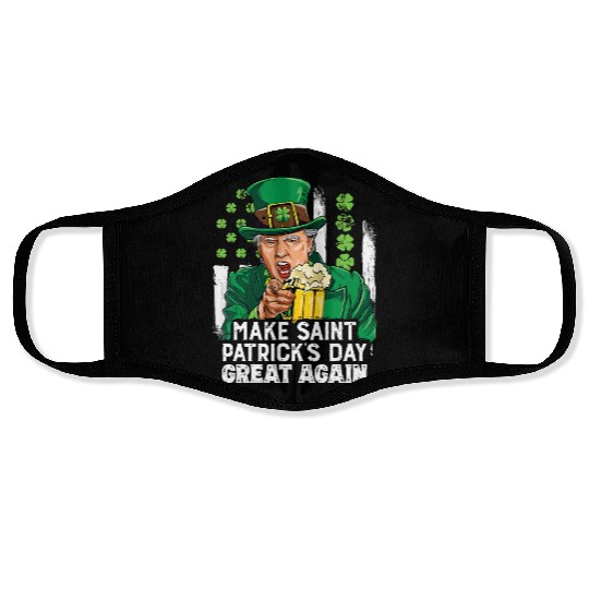 Funny Trump 2024 Make St Patrick's Day Great Again Face Masks