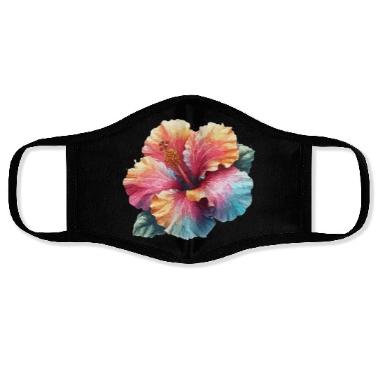 Tropical Hibiscus flower Art illustration Face Masks