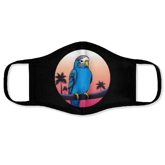 Synthwave Blue Budgie 2 Face Masks