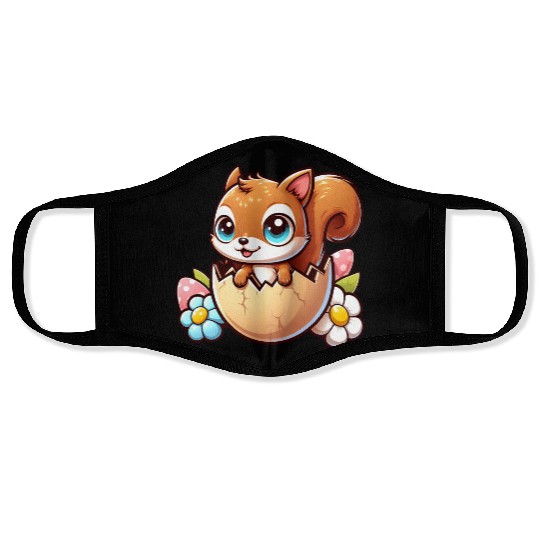 Cute Squirrel with Easter Egg Comic Design Face Masks