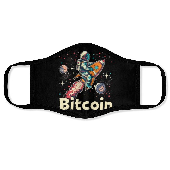Pi day 3.14 Crypto Bitcoin Rocket Riding Astronaut Face Masks