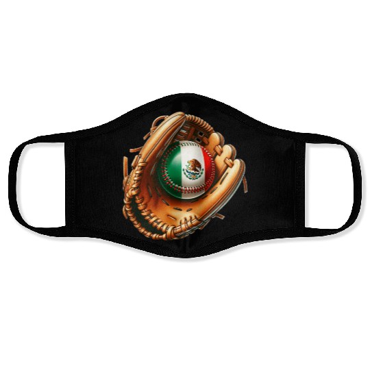 Mexico flag baseball design Face Masks