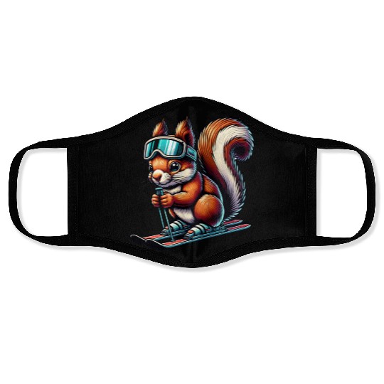 Skis Sports Squirrels Nuts Animal Lovers Face Masks