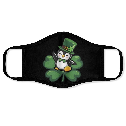 St. Patrick's Day Penguin: Cute Cartoon Design Face Masks