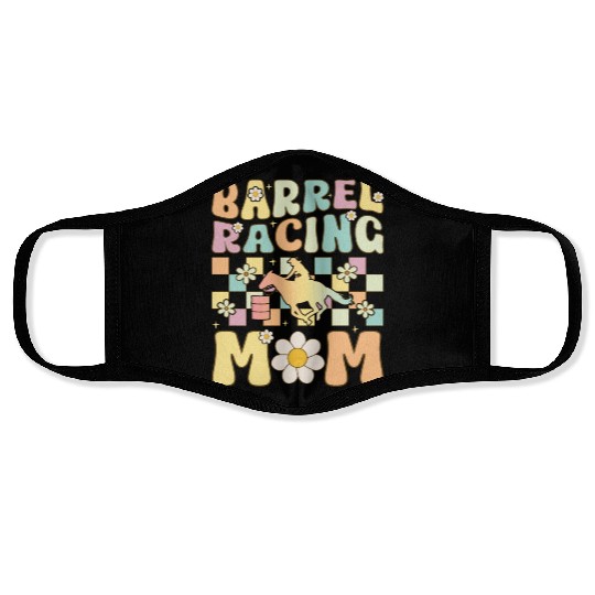 Barrel Racing Mom Groovy Female Barrel Racer Rodeo Face Masks