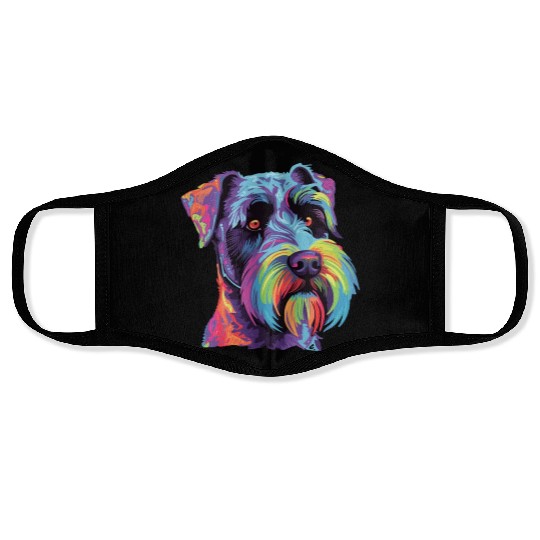 Watercolor Colorful Standard Schnauzer Face Masks